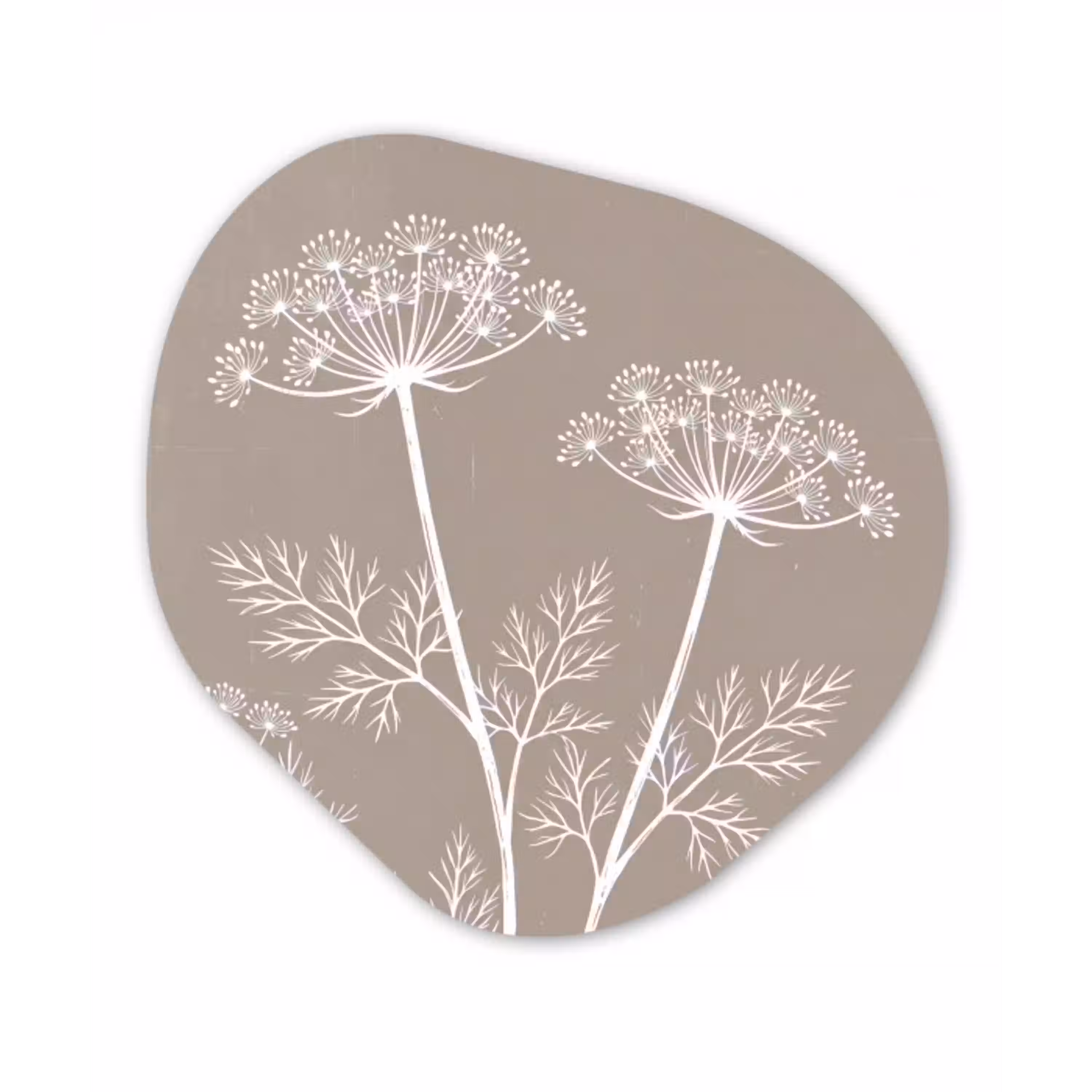 Grafisch - Fluitenkruid - Taupe Wandcirkel Organisch Aluminium middel -3d