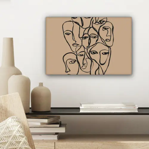 Gezichtenzee - Lijntekening - Abstract canvas 2cm klein -sfeer6