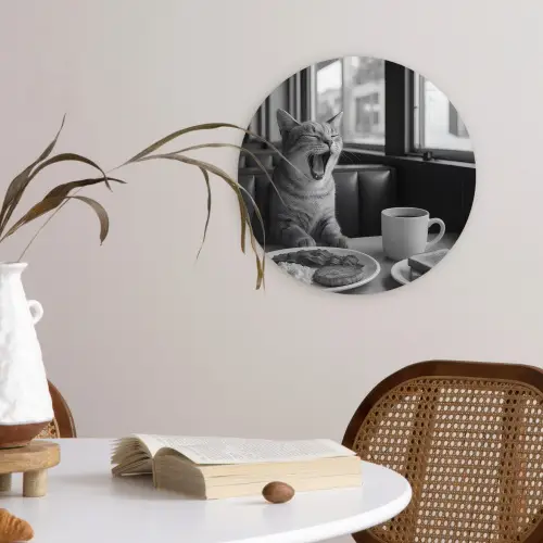 Kat - Koffie - Brood - Zwart Wandcirkel plexiglas klein -sfeer4