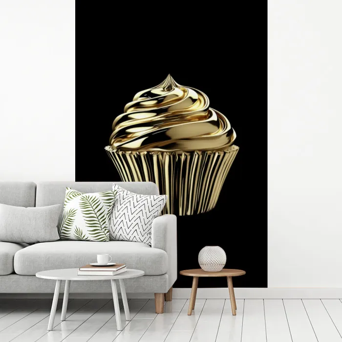 Cupcake - Eten - Goud - Zwart fotobehang vinyl groot -woonkamer