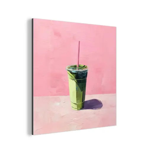 Beker - Rietje - Minimalistisch - Groen aluminium wit klein -3d