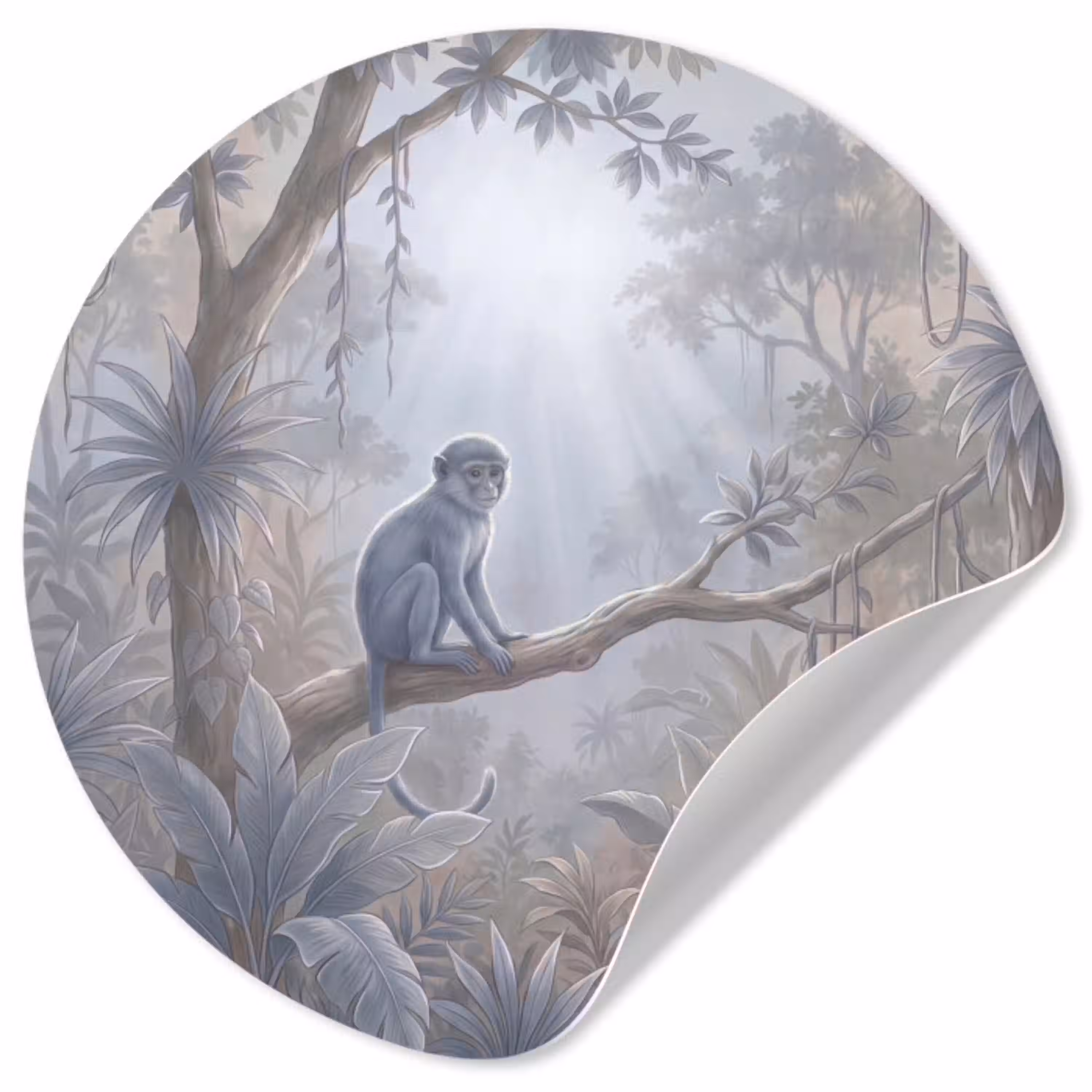 Aap - Boom - Jungle - Natuur - Grijs Wandcirkel behangsticker klein -3d