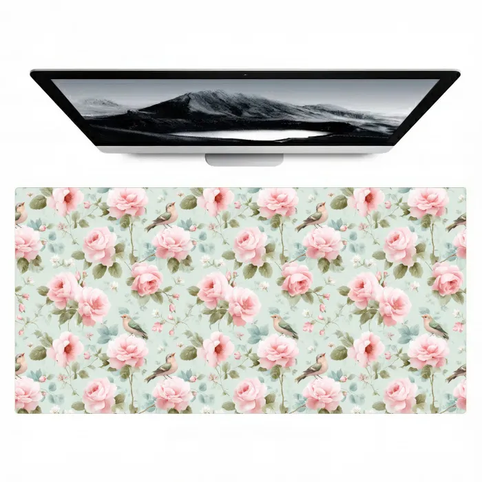 Rozen - Vogels - Pastel - Kleurrijk Muismat XXL klein 681 -zzz3d