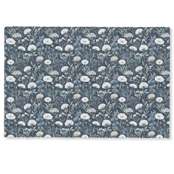 Patroon - Bloemen - Wit - Blauw Deurmat klein 898 -zkaufland3d