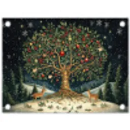 Feestboom - Winterhemel - Kleurrijk tuinposter los doek klein -3d