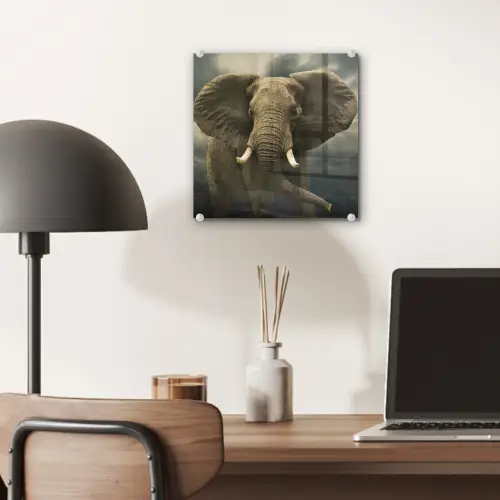 Afrikaanse olifant tegen de donkere wolken plexiglas 5mm klein -sfeer6