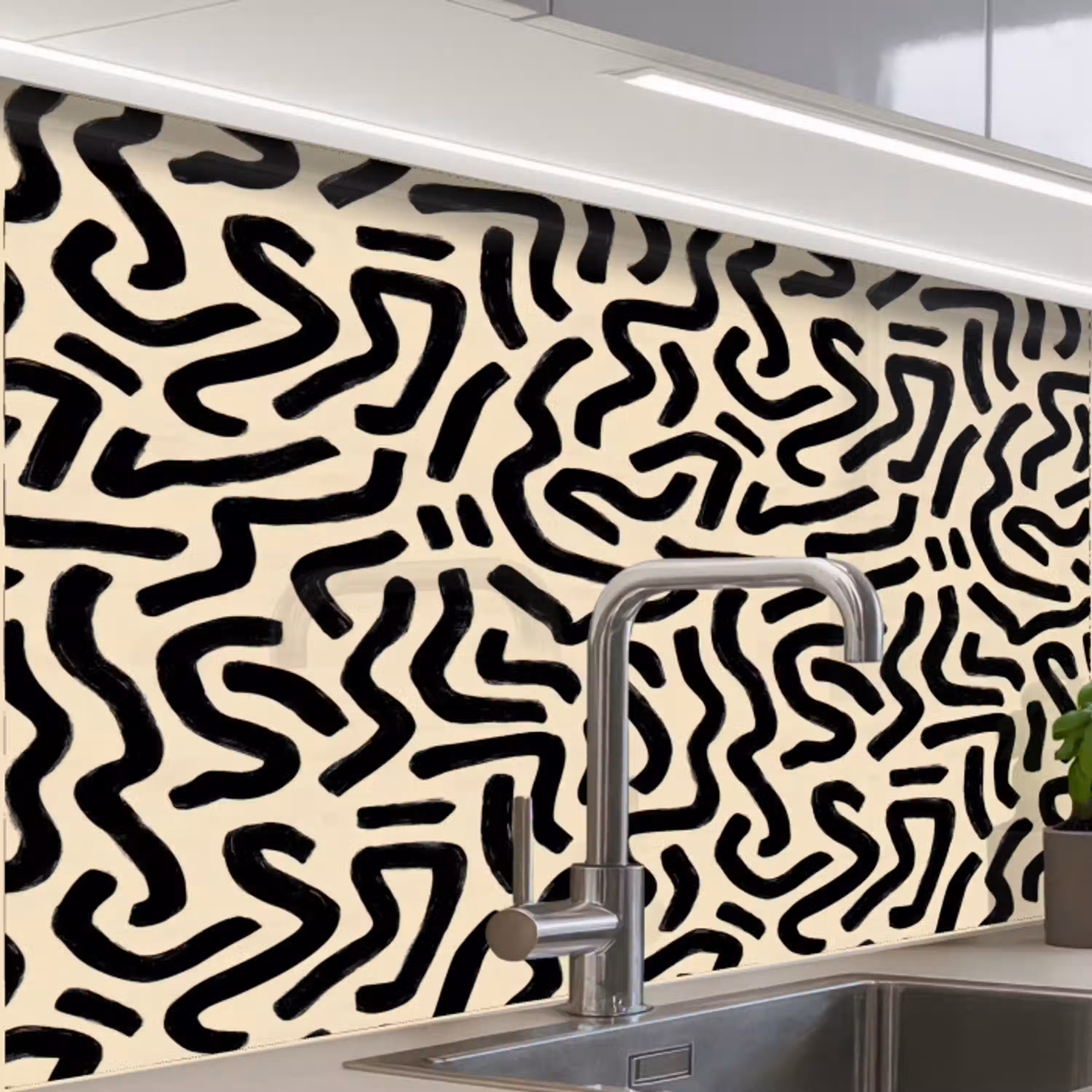 Abstract - Lijnen - Zwart keuken achterwand 2 middel 865 -zzzz3d_schuin