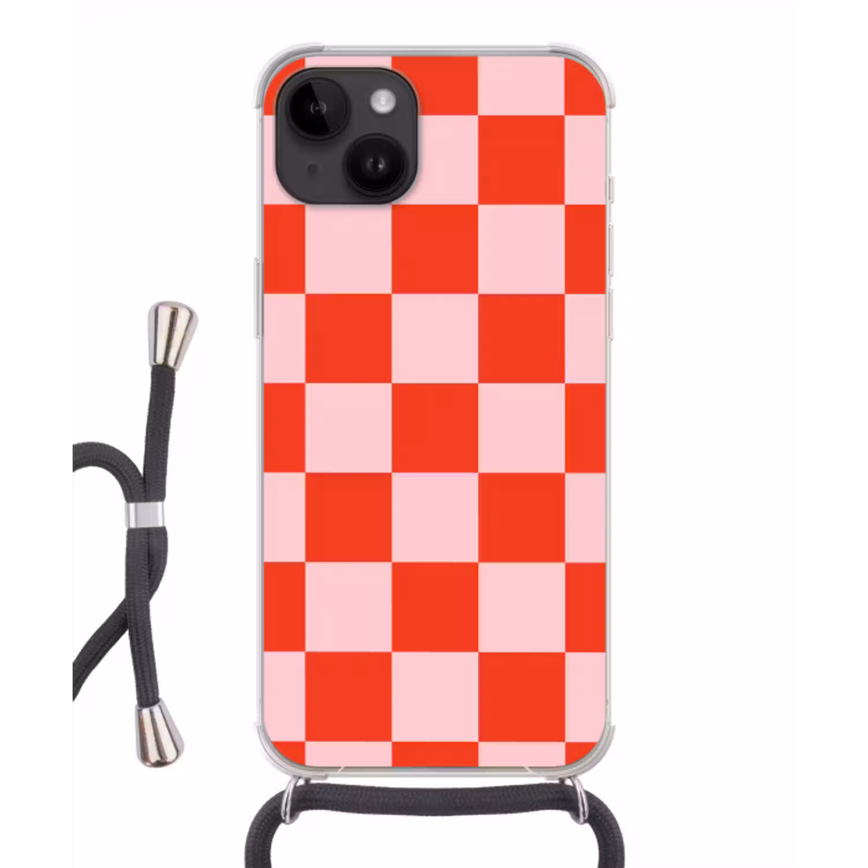 Schaakbord patroon - Rood - Roze - Blokjes Crossbody Case iPhone 14 middel -3d