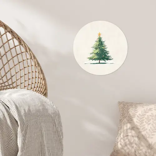 Kerstboom - Illustratie - Ster - Sneeuw Wandcirkel behangsticker klein -sfeer4
