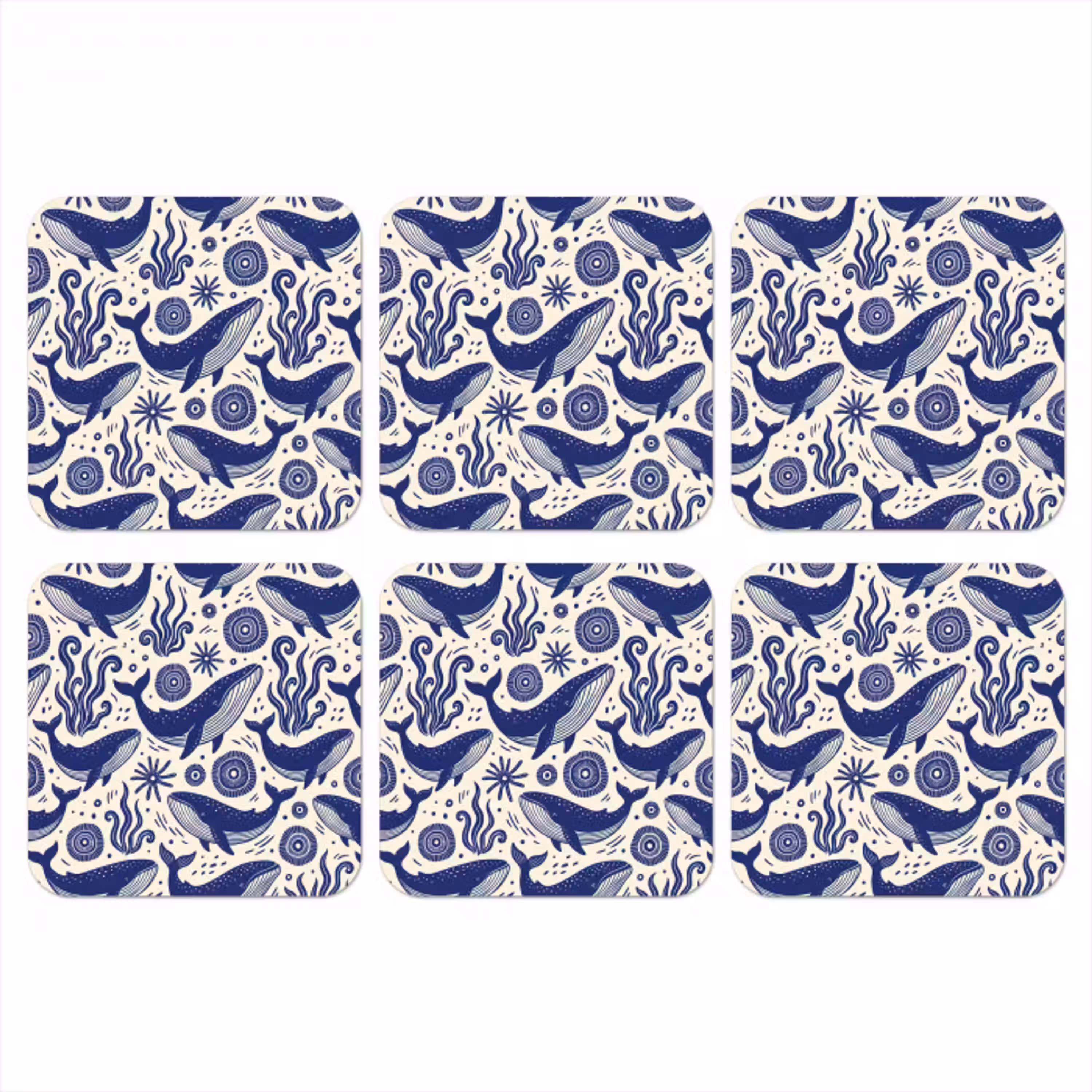 Walvis - Onderwater - Dieren - Abstract - Blauw onderzetter kurk middel -3d