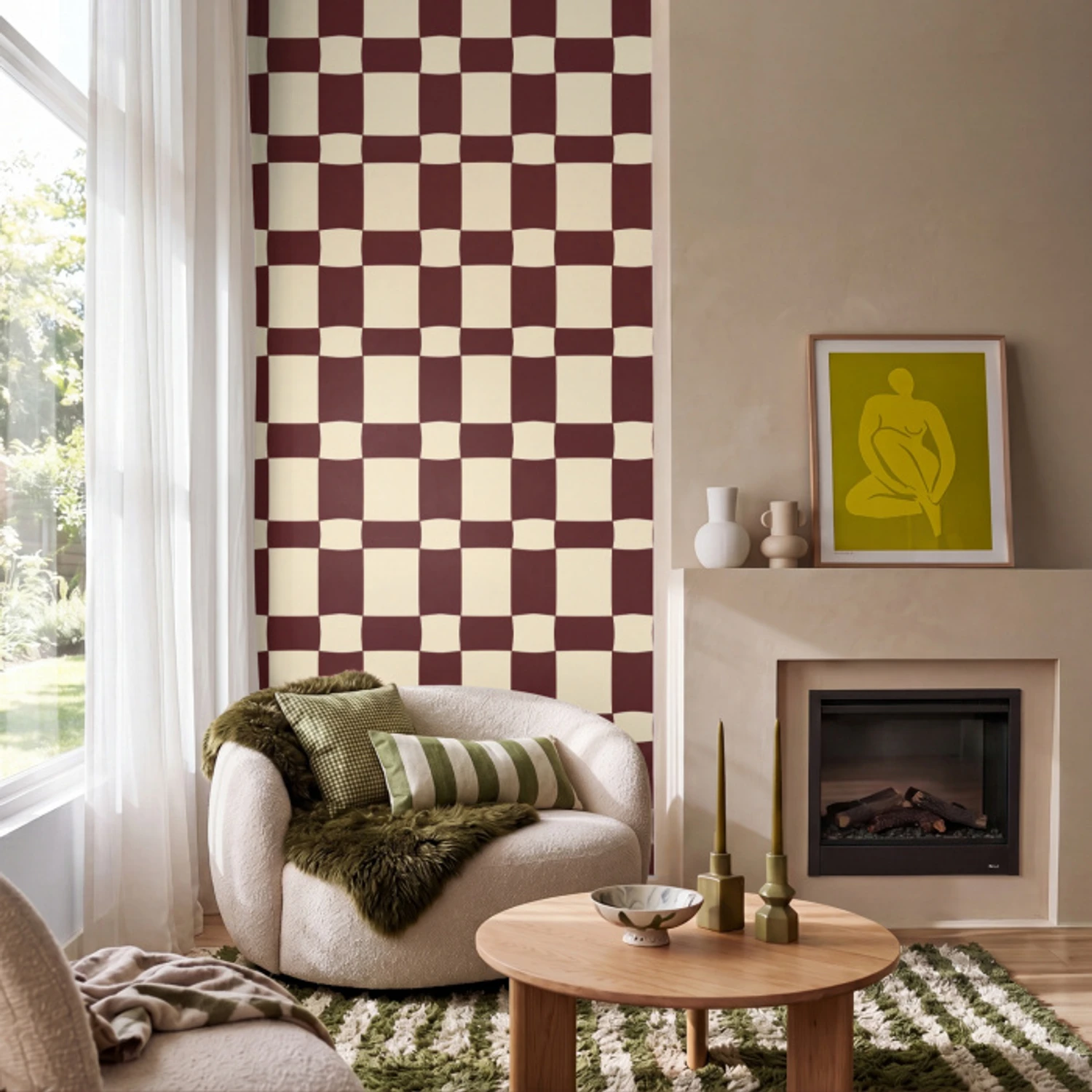 Retro - Patroon - Bruin Behang Vinyl klein 1060 -sfeer2