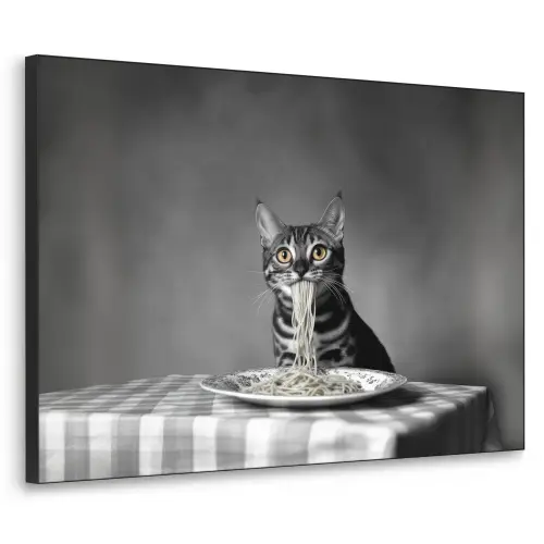 Bengaal - Kat - Tafelkleed - Zwart - Wit - Dier Textielframe zwart klein -3d