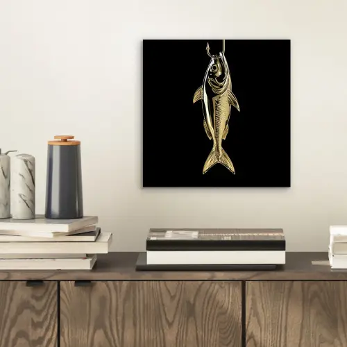 Goud - Vis - Haak - Zwart aluminium wit klein -sfeer1