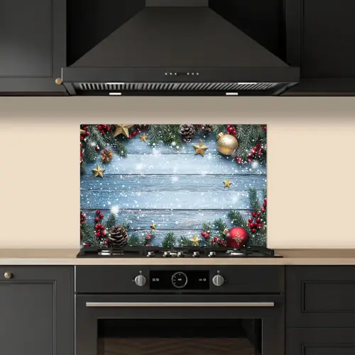 Kerstomlijsting - Sneeuw - Meerkleurig keuken achterwand spatscherm klein -sfeer1