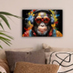 Chimpansee - Aap - dieren - Graffiti - Bril - Koptelefoon - Kleuren canvas 2cm klein -sfeer1