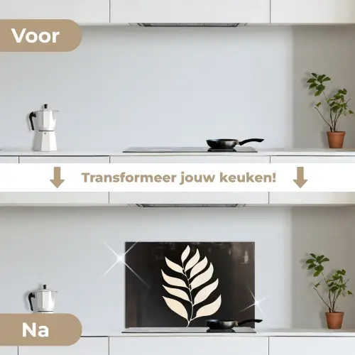 Blad - Wit - Minimalistisch keuken achterwand spatscherm klein -voor_na_NL