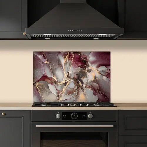 Goud - Marmer - Paars keuken achterwand spatscherm klein -sfeer1