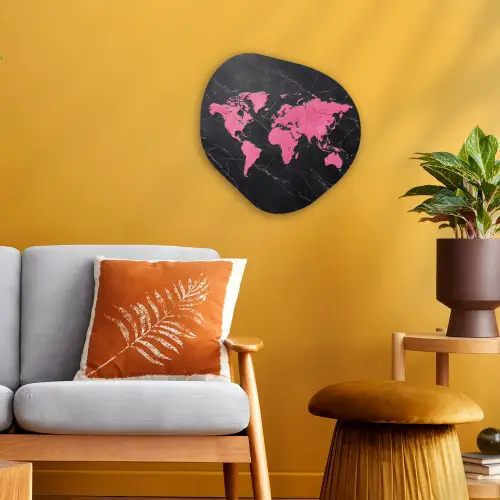 Wereldkaart - Roze - Marmer Wandcirkel Organisch Forex 3mm klein -sfeer4