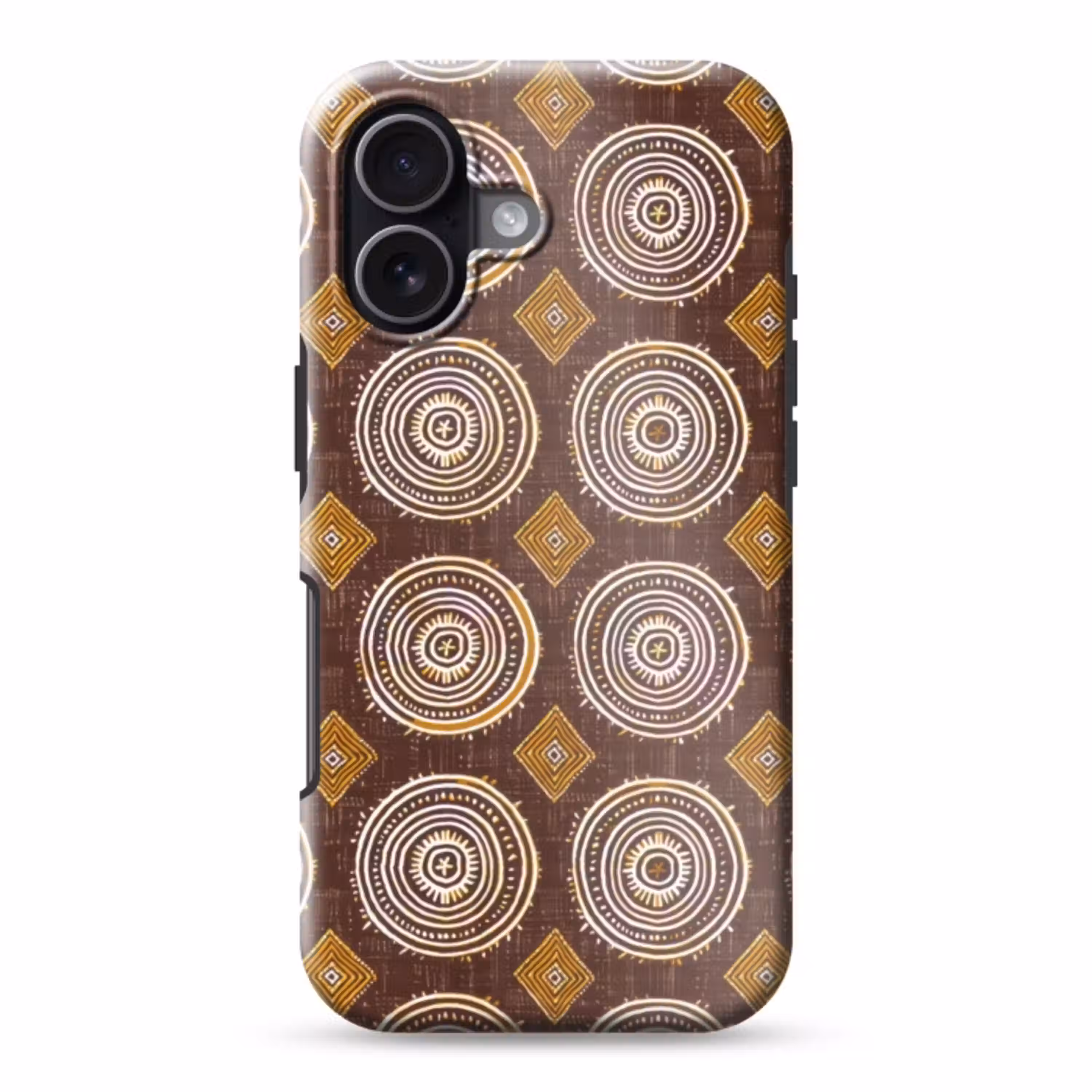 Chocoladebruin - Etnisch - Tribaal - Cirkels - Patroon Toughcase MagSafe Apple iPhone 17 klein 1017 -3d