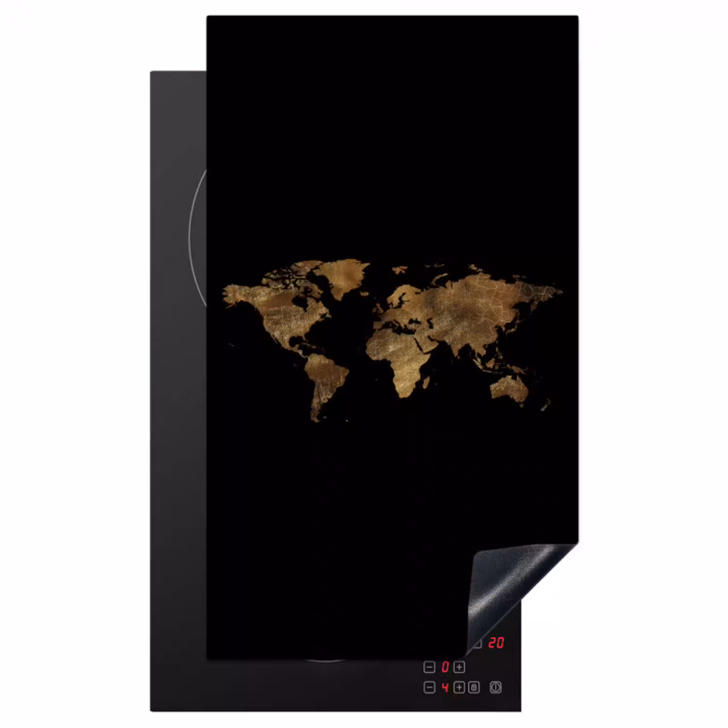 Wereldkaart - Goud - Luxe - Aarde - Zwart Inductie beschermer vinyl 3mm middel -3d