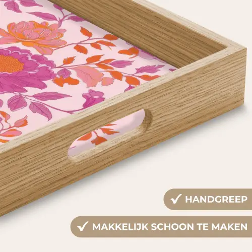 Bloemenpatroon - Roze - Oranje - Bloemen Dienblad Rechthoek middel -USP_HandgreepNL