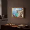 Kustdorp - Schilderij - Rotsen - Boten Light Box met batterij (Wandlamp) middel -sfeer1