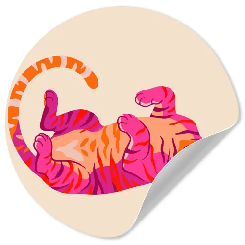 Tijger - Roze - Oranje Wandcirkel behangsticker klein -3d