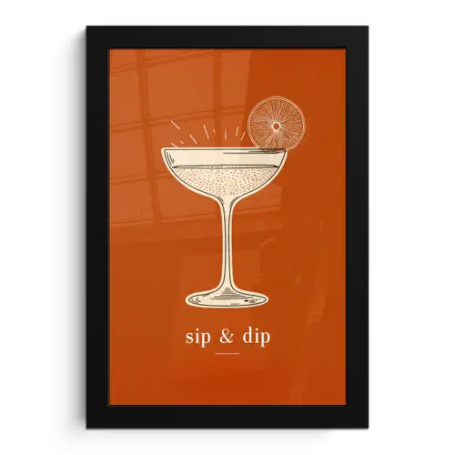 Cocktail - Oranje - Zomer - Quote fotolijst zwart zonder passe partout klein -3d