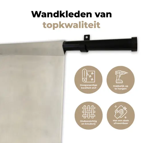 Penseelstreek - Zwart - Minimalistisch Wandkleed katoen klein -sfeer2