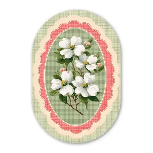 Bloemen - Illustratie - Geruit - Groen Wandcirkel Ovaal Forex klein -3d