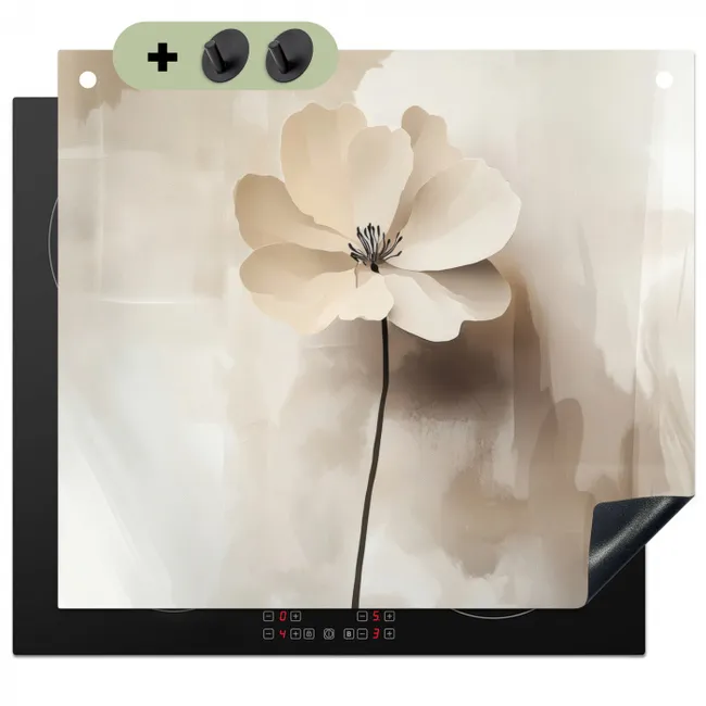 Induction Hob Cover & Splashback (2-in-1) - Flower - Beige - Paint - Shadow