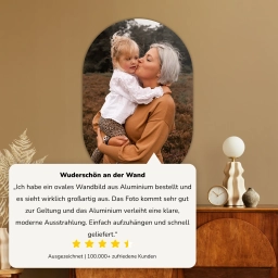 Rezension eines ovalen Familienfotos auf Alu-Dibond
