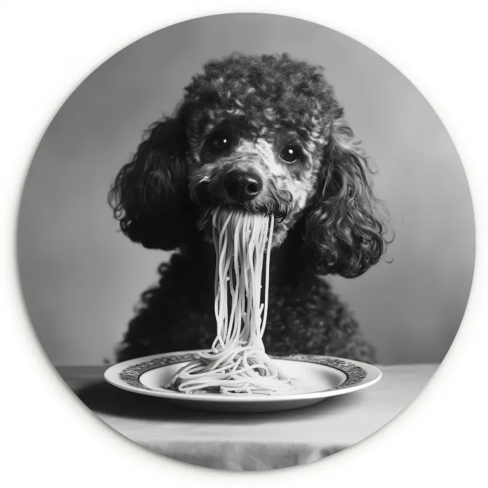 Poedel - Hond - Zwart - Wit - Schattig - Pasta Wandcirkel plexiglas klein -3d