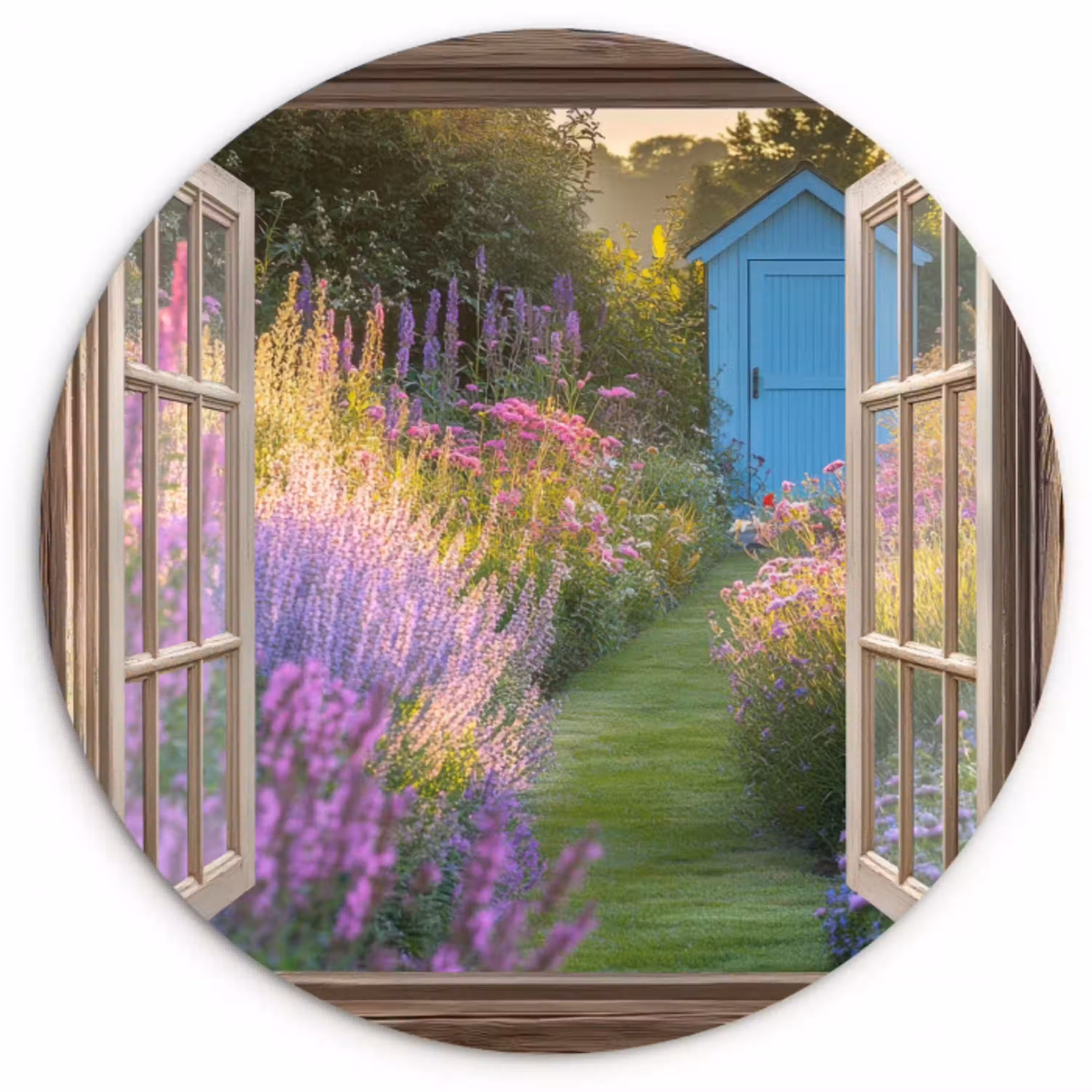 Doorkijk - Bloemen - Raam - Natuur Wandcirkel plexiglas klein -3d
