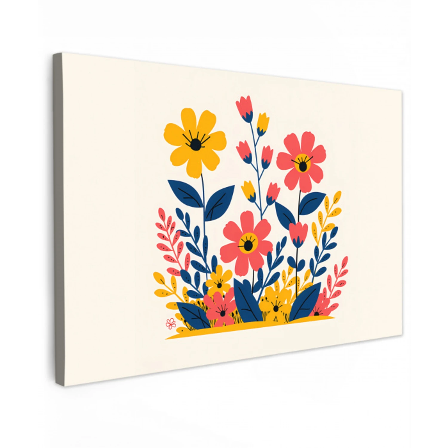 Illustratie - Bloemen - Bladeren - Roze Tuinposter op houten frame 2 cm dik klein -3d