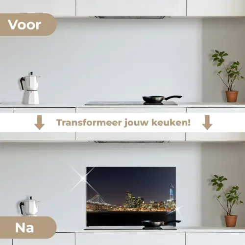Verlichting - Hemel - Wolkenkrabbers - Skyline keuken achterwand spatscherm klein -voor_na_NL