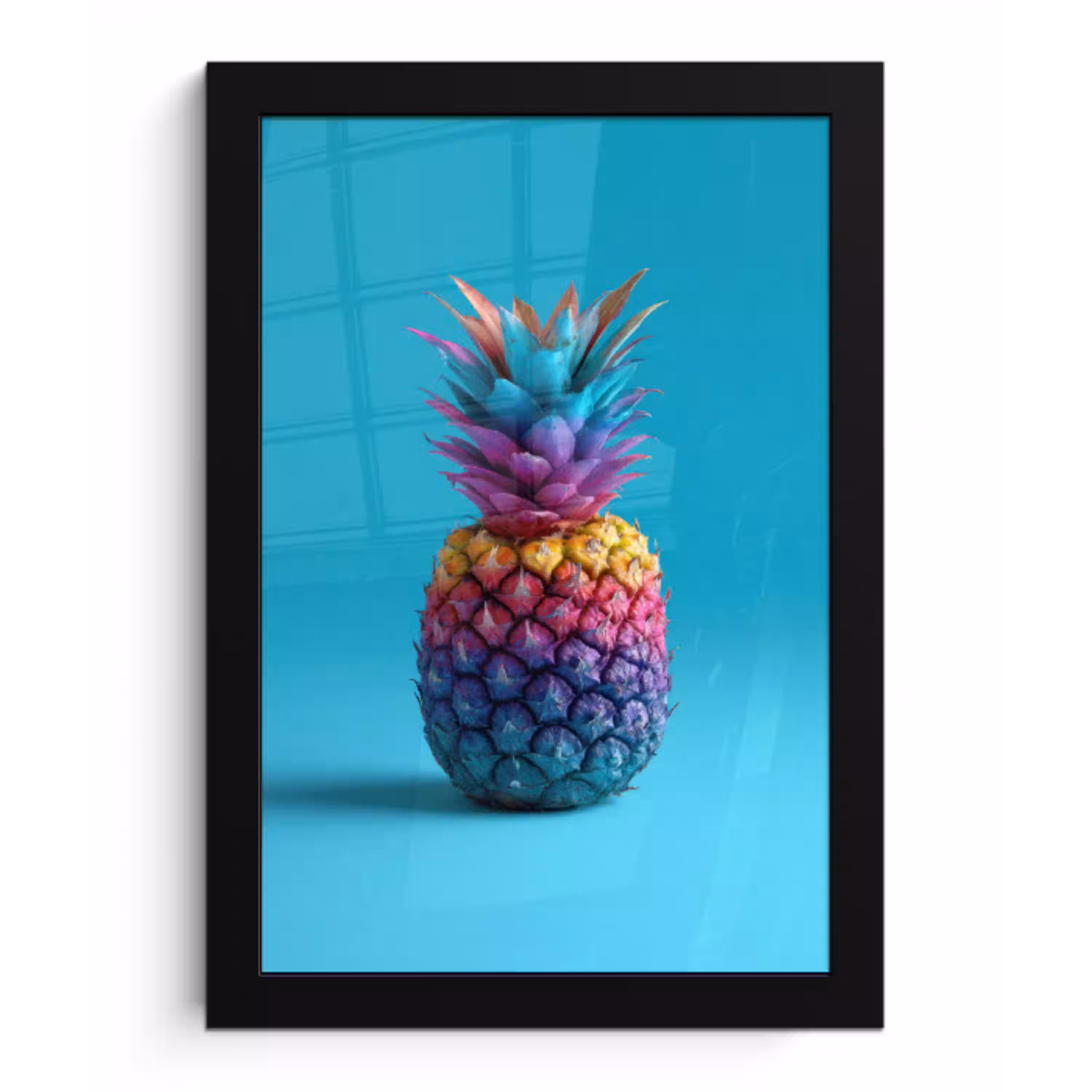 Ananas - Regenboog - Blauw - Popart fotolijst zwart zonder passe partout klein -3d