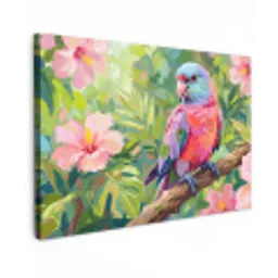 Papagaai - Hibiscusbloemen - Kleurrijk canvas 2cm klein -z3d