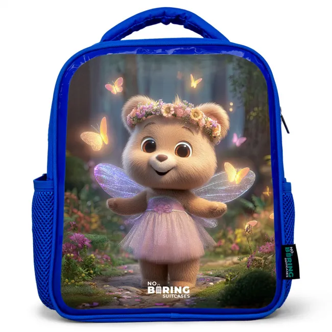 Beer - Vlinders - Bos - Fairy Kinderrugzak - Blauw middel -3d