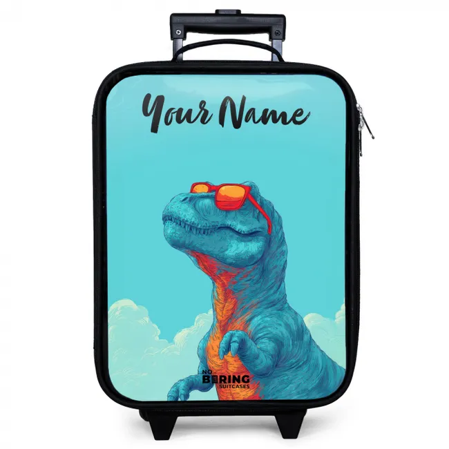 Children's suitcase with name - Dino - Sunglasses - Blue