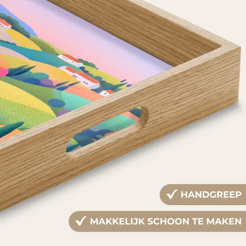 Landschap - Paars - Pastel - Huizen Dienblad Rechthoek middel -USP_HandgreepNL