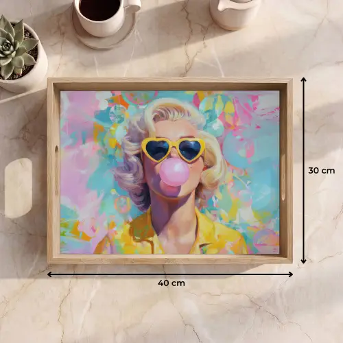 Vrouw - Blond - Roze kauwgom - Kleurrijk - Pastel Dienblad Rechthoek middel -USP_Formaat