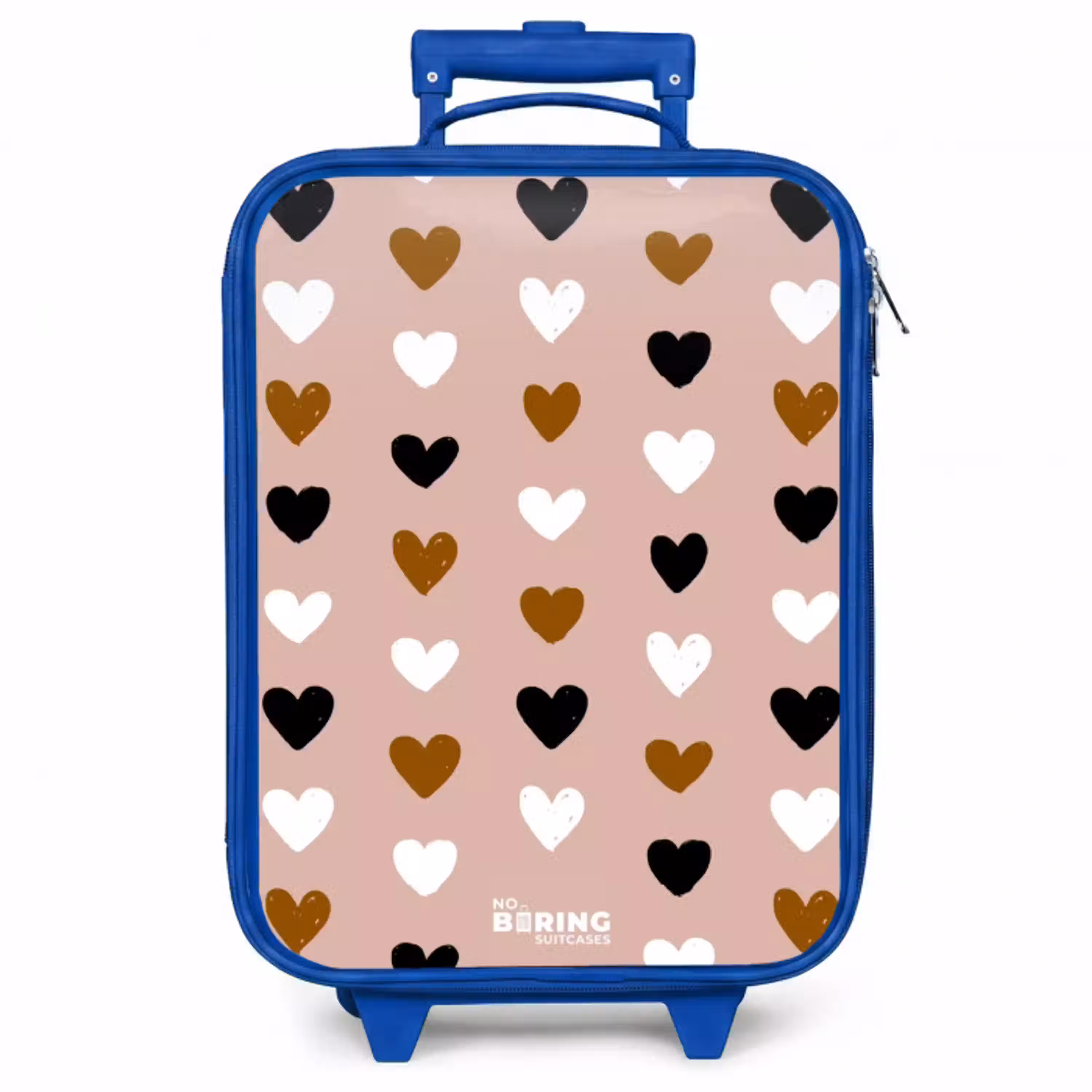 Zwart, wit en bruin hartjespatroon op oudroze achtergrond Kinderkoffer - Blauw klein -zzz_website3d