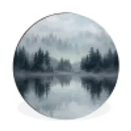 Bos - Meer - Mist - Natuur - Grijs Wandcirkel aluminium klein -3d