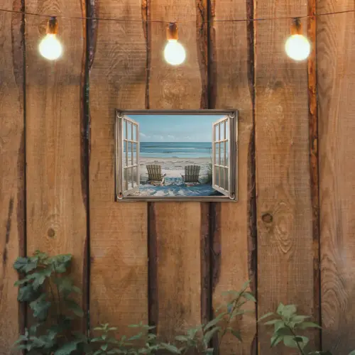 Doorkijk - Strandstoelen - Duinen - Zee - Natuur tuinposter los doek klein -sfeer1