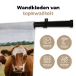 Koeien - Portret - Weide - Boerderij - Nieuwsgierig Wandkleed katoen middel -sfeer2