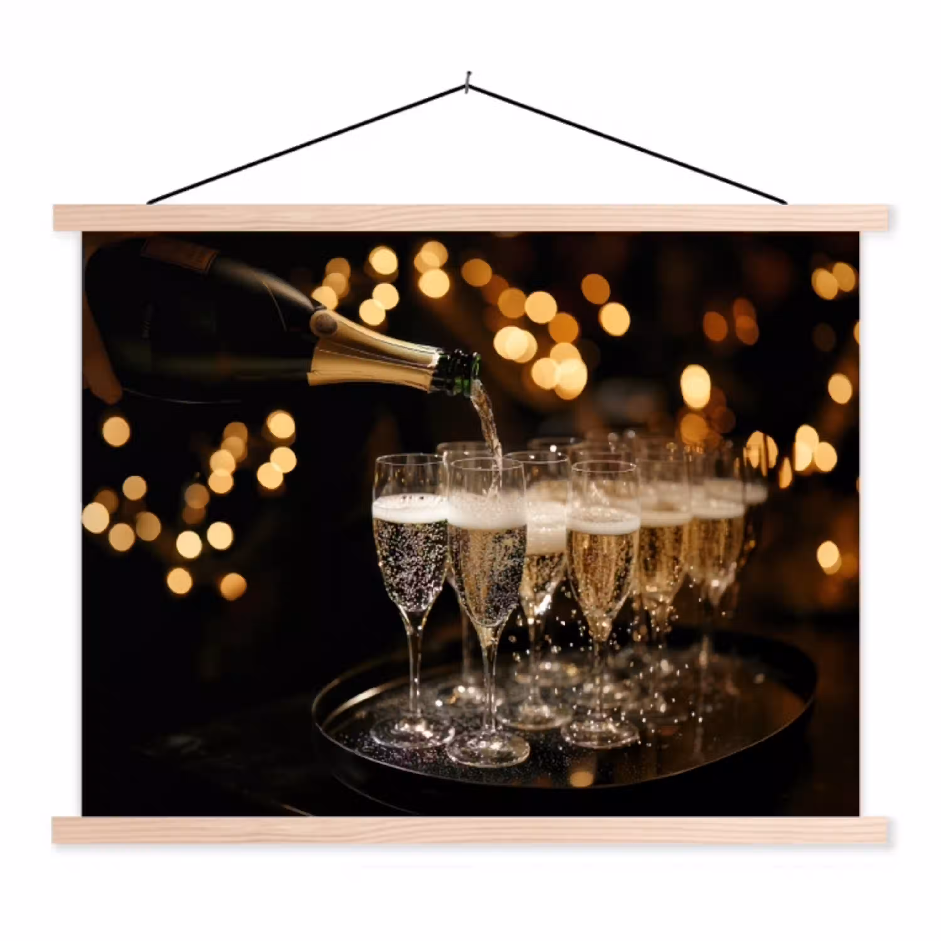 Lichtjes - Champagne - Dienblad - Glazen textielposter latten blank klein -3d