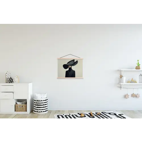 Zwart - Vrouw - Hoed textielposter latten blank klein -kinderkamer