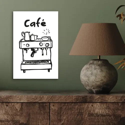 Illustratie - Café - Koffiemachine - Kopjes aluminium wit klein -sfeer2
