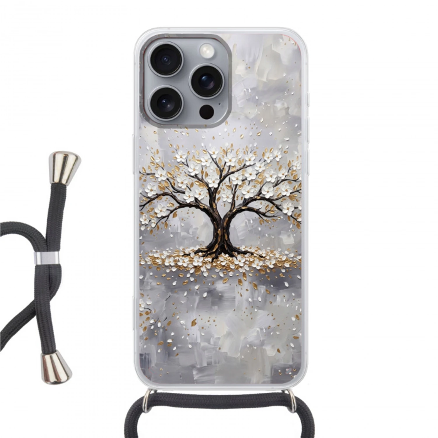 Boom - Bloemen - Natuur - Abstract - Wit Hoesje iPhone 16 Pro Max met koord klein -3d